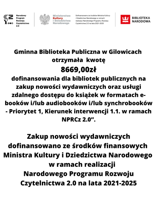 Informacja Gminnej Biblioteki Publicznej w Gilowicach