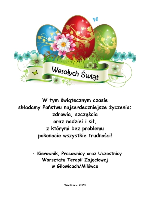 Życzenia Wielkanocne - WTZ Gilowice