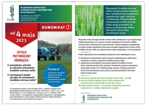 Komunikat Wojewódzkiego Inspektoratu Ochrony Roślin i Nasiennictwa   w Katowicach.