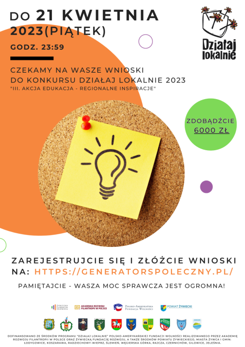 Czas na składanie wniosków przez organizacje i grupy nieformalne do konkursu Działaj Lokalnie trwa do 21 kwietnia 2023 (piątek) do godz. 23:59.