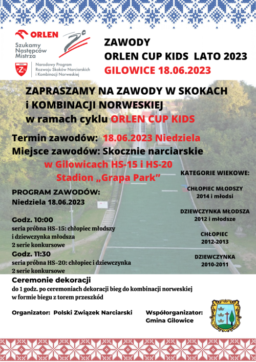 ZAPRASZAMY NA ZAWODY W SKOKACH i KOMBINACJI NORWESKIEJ w ramach cyklu ORLEN CUP KIDS
