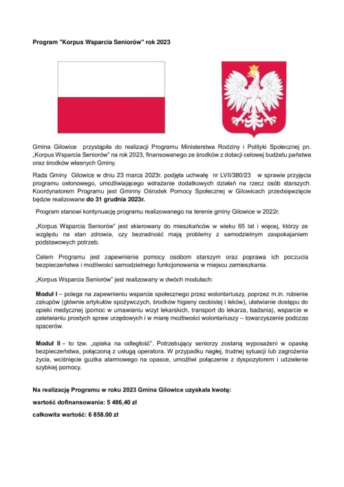 Program "Korpus Wsparcia Seniorów" rok 2023