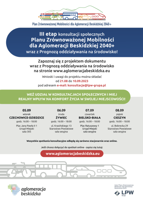 Materiały informacyjne dot. Planu Zrównoważonej Mobilności dla Aglomeracji Beskidzkiej - III etap