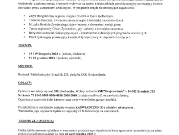 WARSZTATY DLA INSTRUKTORÓW DZIECIĘCYCH  ZESPOŁÓW FOLKLORYSTYCZNYCH - zdjęcie1