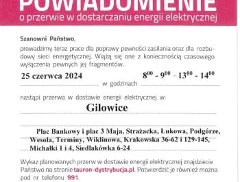 POWIADOMIENIE O PRZERWIE W DOSTARCZANIU ENERGII ELEKTRYCZNEJ - zdjęcie1