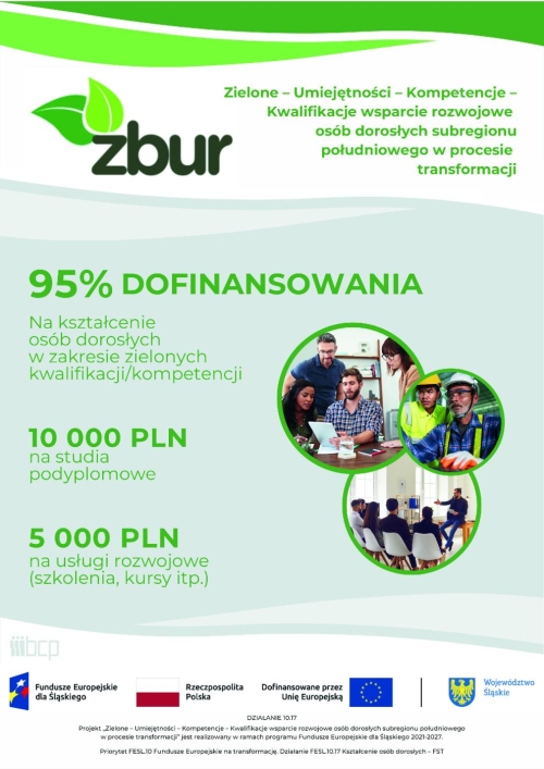 INFORMACJA o nowym projekcie realizowanym przez Stowarzyszenie Bielskie Centrum Przedsiębiorczości –„Zielone - Umiejętności - Kompetencje - Kwalifikacje – wsparcie rozwojowe osób dorosłych subregionu 