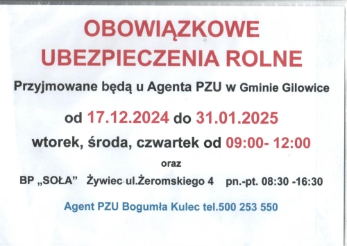 OBOWIĄZKOWE UBEZPIECZENIA ROLNE
