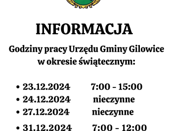 Godziny pracy Urzędu Gminy Gilowice w okresie świątecznym - zdjęcie1