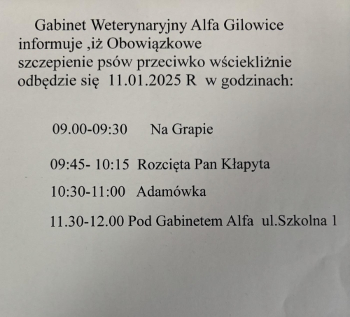 INFORMACJA - OBOWIĄZKOWE SZCZEPIENIE PSÓW