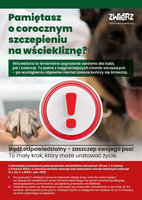 PLAKAT INFORMACYJNY - SZCZEPINIE PSÓW