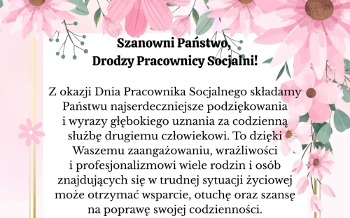 Życzenia z okazji Dnia Pracownika Socjalnego