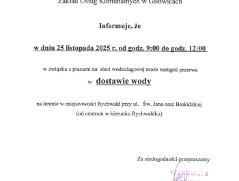 OGŁOSZENIE O PRZERWIE W DOSTAWIE WODY - zdjęcie1